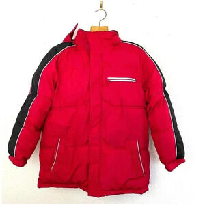 Red Puffer Jacket Large 14/16 Hoodie Zip Up Kids Coat Arizona Jean Company Youth